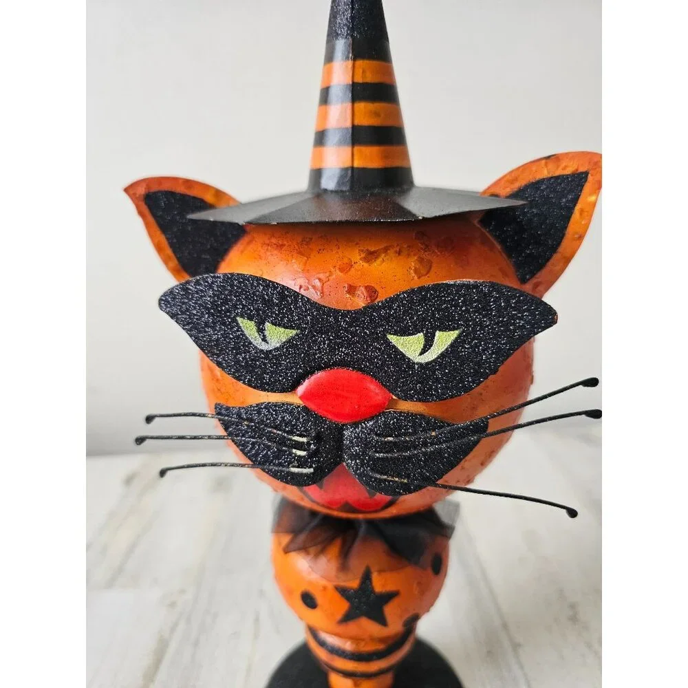 Pier 1 cat pumpkin metal glitter Halloween prop unique‎ vintage black